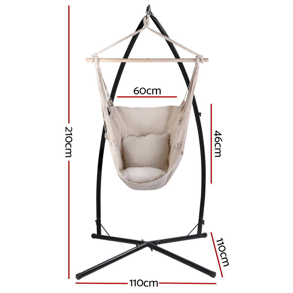 Gardeon Outdoor Hammock Chair with Steel Stand Hanging Hammock with Pillow Cream