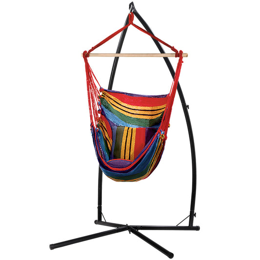 Gardeon Outdoor Hammock Chair with Steel Stand Hanging Hammock Pillow Rainbow