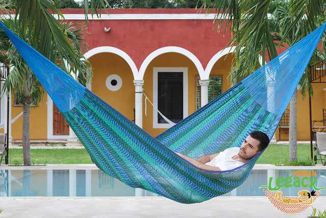 Mayan Legacy Single Size Cotton Mexican Hammock in Caribe Colour