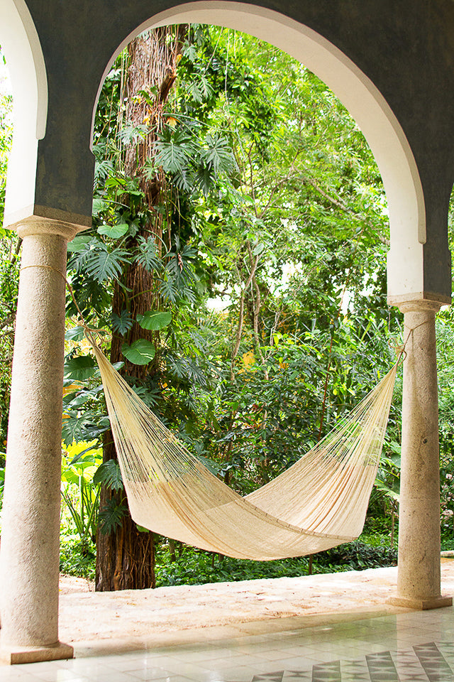 Mayan Legacy Single Size Cotton Mexican Hammock in Cream Colour