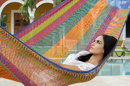 Mayan Legacy Single Size Cotton Mexican Hammock in Mexicana Colour