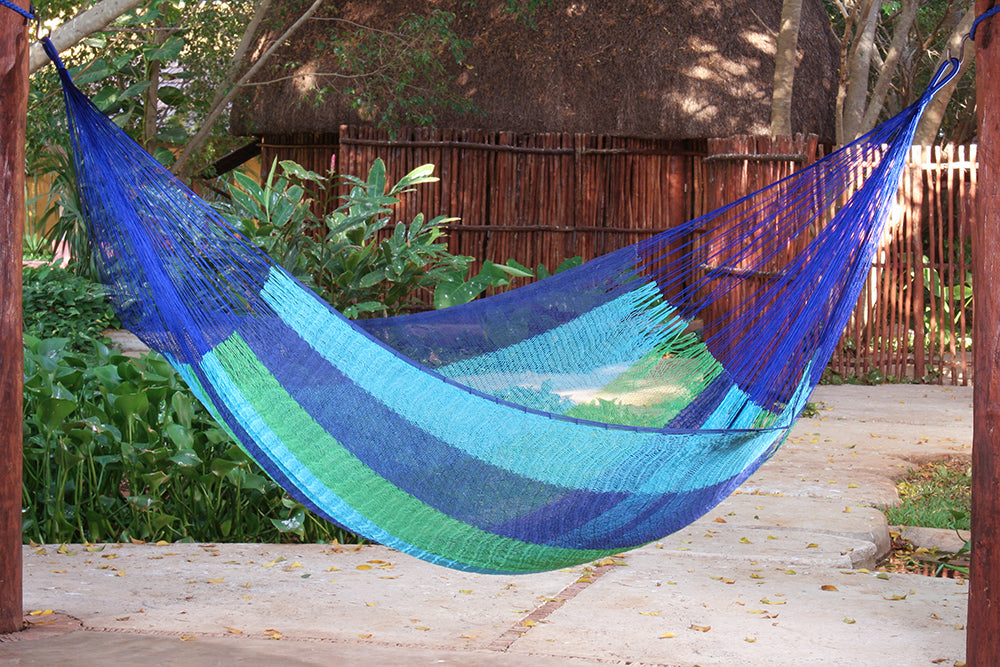 Mayan Legacy Single Size Cotton Mexican Hammock in Oceanica Colour