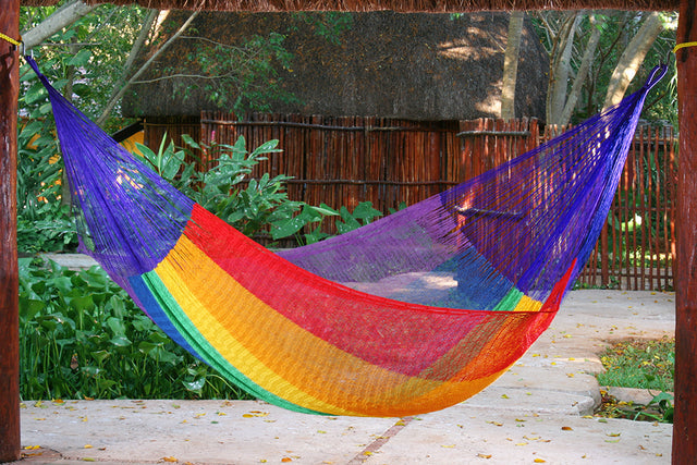 Mayan Legacy Single Size Cotton Mexican Hammock in Rainbow Colour