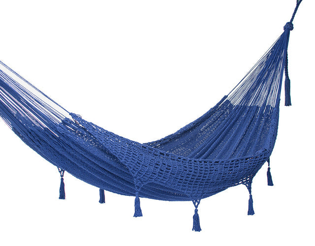 Mayan Legacy Queen Size Deluxe Outdoor Cotton Mexican Hammock in Blue Colour