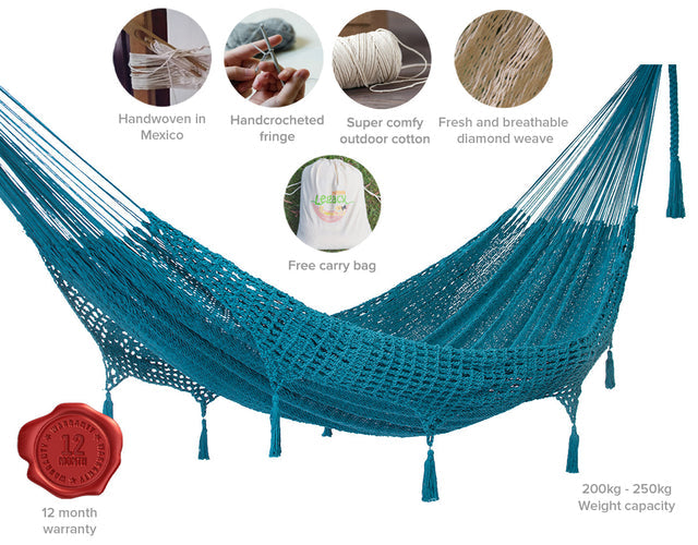 Mayan Legacy Queen Size Deluxe Outdoor Cotton Mexican Hammock in Bondi Colour