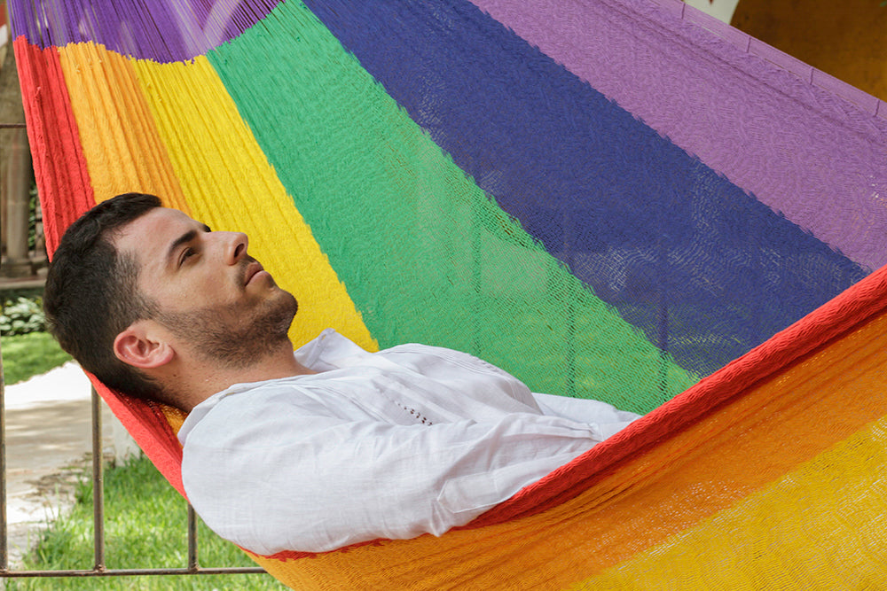 Mayan Legacy Jumbo Size Cotton Mexican Hammock in Rainbow Colour