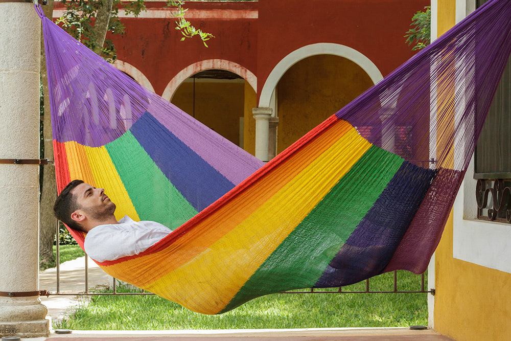 Mayan Legacy Jumbo Size Cotton Mexican Hammock in Rainbow Colour