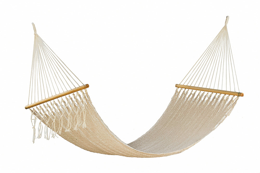 Mayan Legacy Queen Size Outdoor Cotton Mexican Resort Hammock No Fringe in Cream Colour