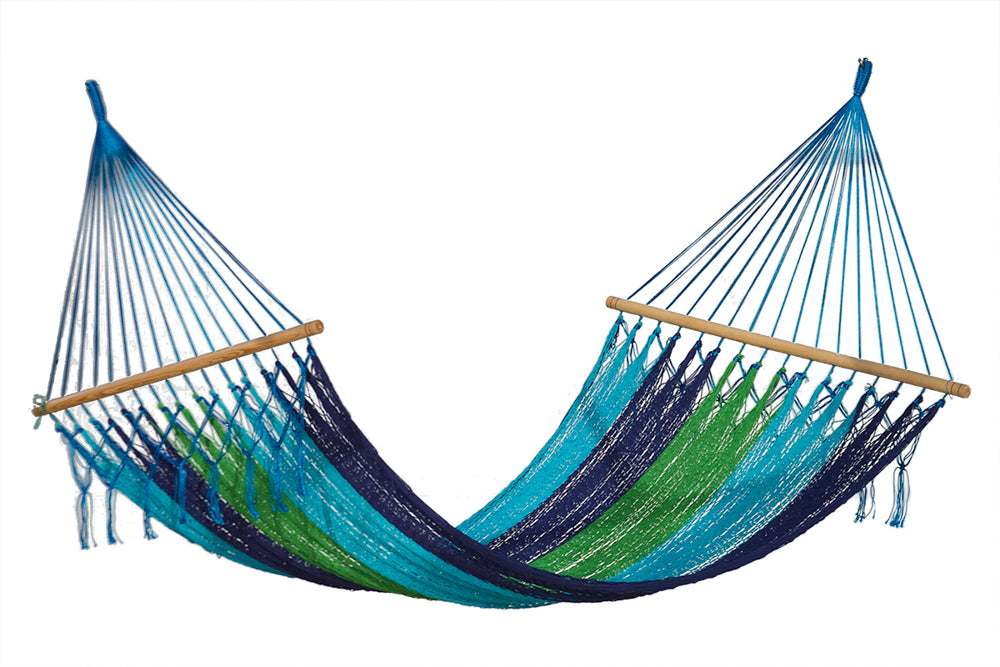 Mayan Legacy Queen Size Outdoor Cotton Mexican Resort Hammock No Fringe in Oceanica Colour