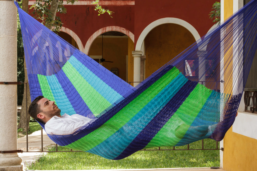 Mayan Legacy Jumbo Size Super Nylon Mexican Hammock in Oceanica Colour